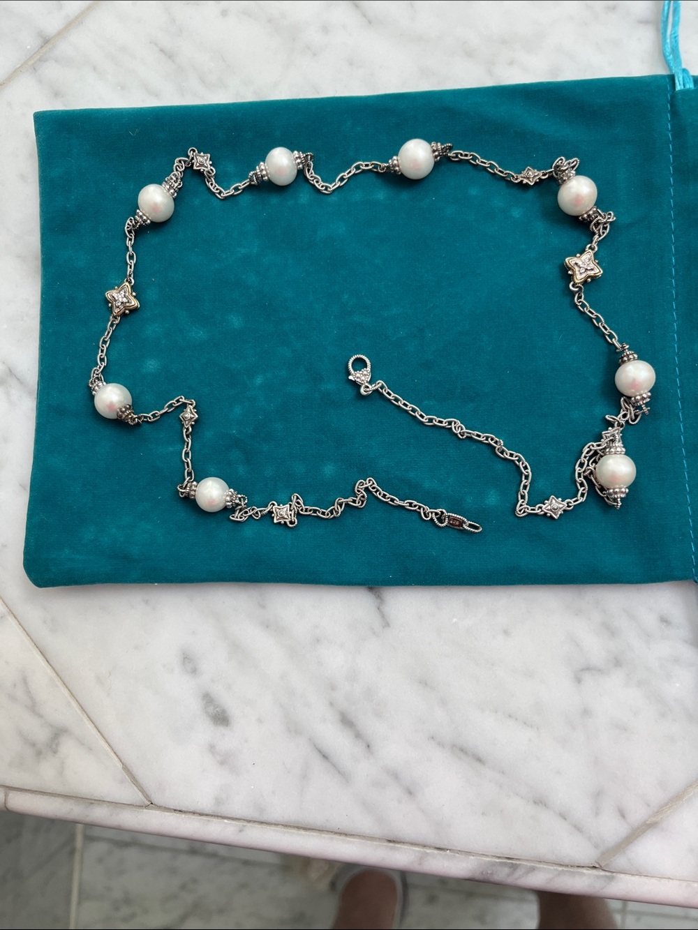 Judith Ripka Pearl and Silver Station Necklace